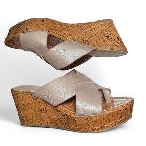 Donald J. Pliner Metallic Beige Cork Wedge Slides